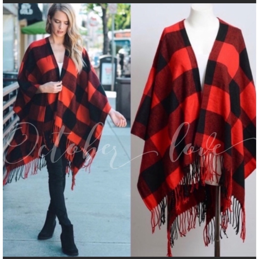 SALE BUCKINGHAM PLAID PONCHO - Picture 4 of 6